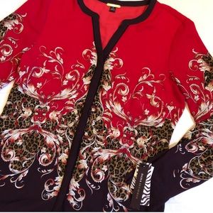 NWT Red Filigree Animal Print Top by Dana Buchman